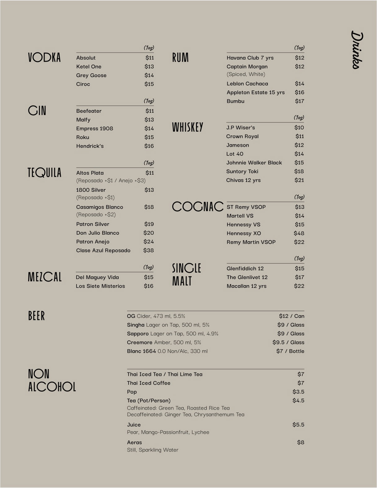 Same Same Drinks Menu Page 3